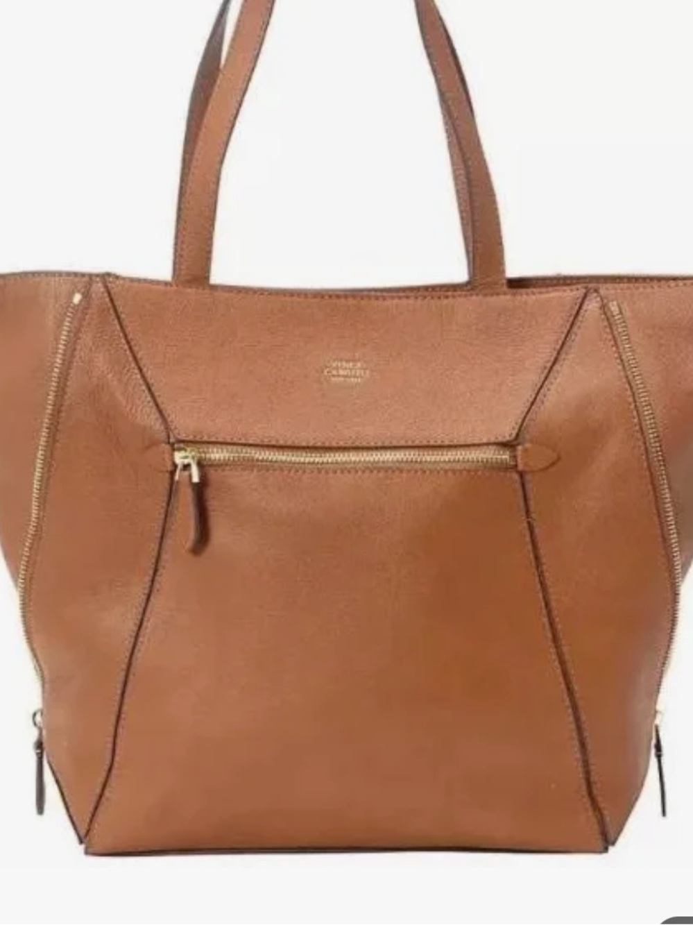 VINCE CAMUTO ❤️ ‘Maggi’ Tan Textured Pebbled Leather Handle Tote Handbag NWOT!